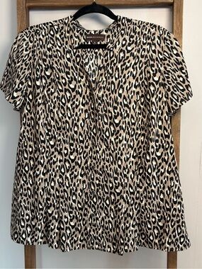 Dana Buchman Taupe and Black Leopard Print Button-Down Top